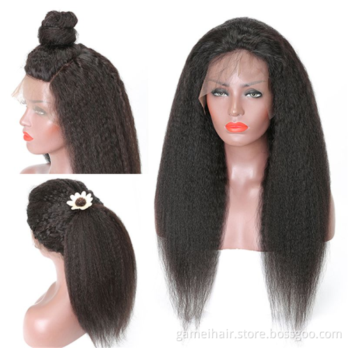 Original natural color Kinky Straight 360 Lace Frontal Wigs Virgin Hair  hd frontal100%human hair lace wig with wholesale